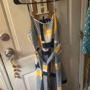 Striped Yellow and Blue Midi Dress